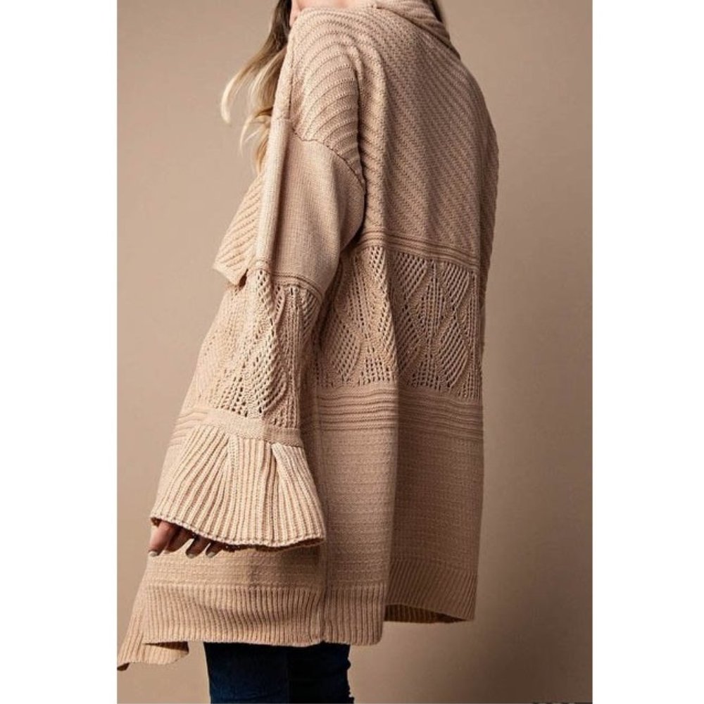 NWT Texture Mix Long Cardigan w/Trumpet Sleeves - Picture 2 of 4